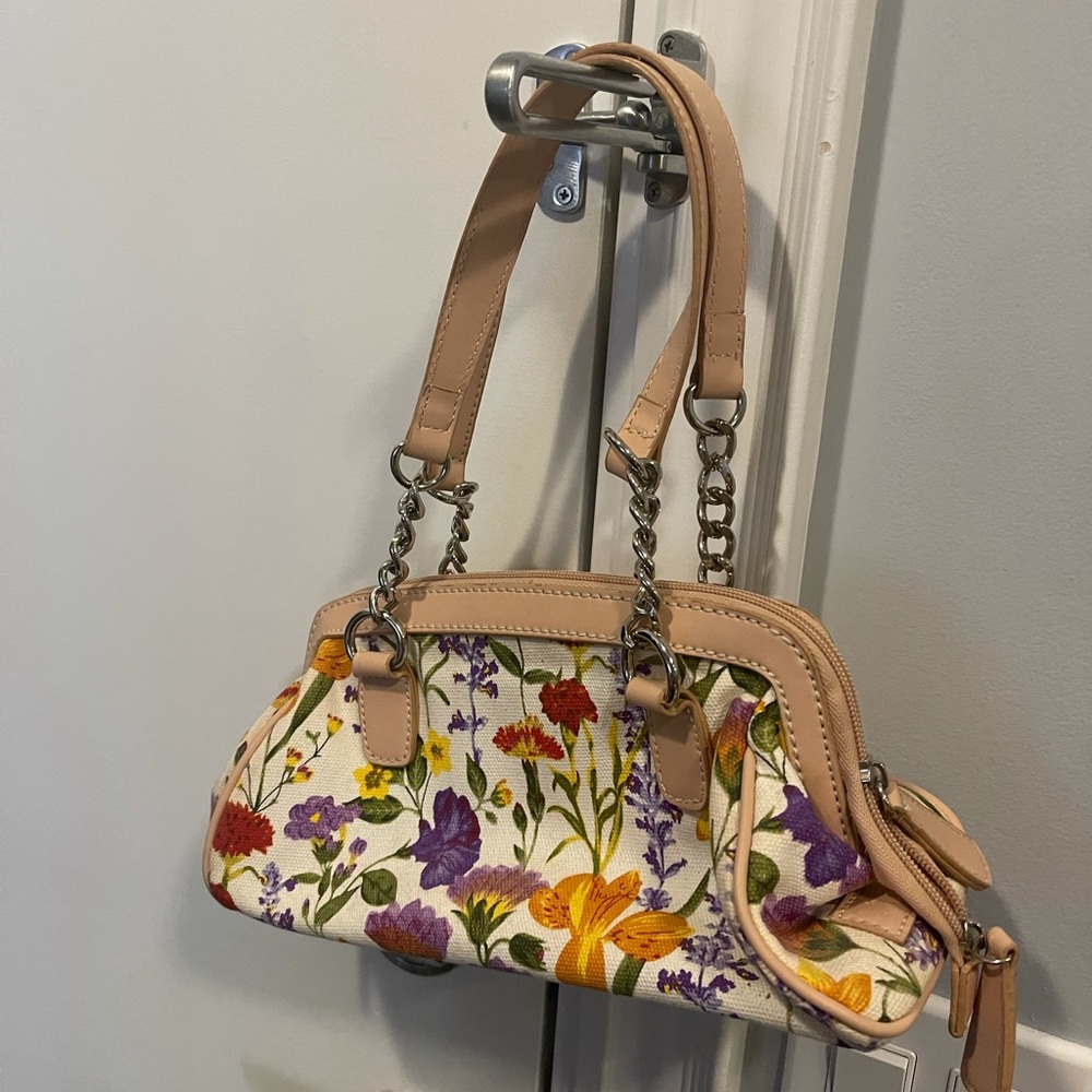 Floral Print Mini Shoulder Bag in Beige